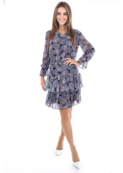 Sukienka FSU1040 GRANATOWY oliwkowo miedziano niebieskie koła ze sklepu fokus.pl w kategorii Sukienki - zdjęcie 166362722