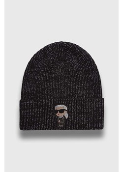 Karl Lagerfeld czapka wełniana kolor czarny wełniana ze sklepu ANSWEAR.com w kategorii Czapki zimowe męskie - zdjęcie 166370350