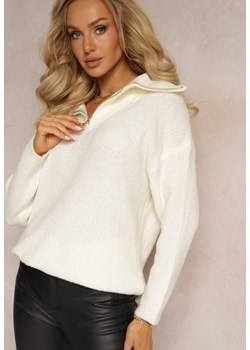 Biały Golf Sweter z Długim Rękawem i Zapięciem na Suwak przy Szyi Naissava ze sklepu Renee odzież w kategorii Swetry damskie - zdjęcie 166371070