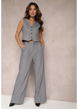 Szare Szerokie Spodnie High Waist Seraphella ze sklepu Renee odzież w kategorii Spodnie damskie - zdjęcie 166371150