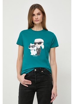 Karl Lagerfeld t-shirt bawełniany kolor zielony ze sklepu ANSWEAR.com w kategorii Bluzki damskie - zdjęcie 166374982