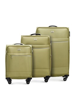 Zestaw walizek miękkich z błyszczącym suwakiem z przodu zielony ze sklepu WITTCHEN w kategorii Walizki - zdjęcie 166375833