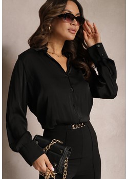 Czarna Gładka Koszula z Mankietami i Kołnierzem Rossy ze sklepu Renee odzież w kategorii Koszule damskie - zdjęcie 166378791