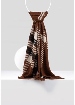 Elegancki szal w brązowo-beżową kratę ze sklepu Molton w kategorii Szaliki i chusty damskie - zdjęcie 166389481