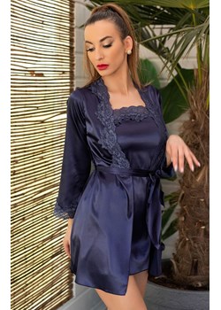 Jacqueline Navy Blue LC 90249 satynowy niebieski trzyczęściowy komplet, Kolor niebieski, Rozmiar S/M, LivCo Corsetti Fashion ze sklepu Primodo w kategorii Komplety bielizny damskiej - zdjęcie 166405712