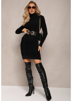 Czarna Sweterkowa Sukienka Mini z Golfem z Elastycznej Dzianiny z Wełną Vivalis ze sklepu Renee odzież w kategorii Sukienki - zdjęcie 166408652