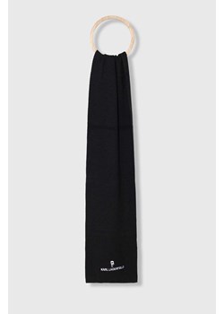 Karl Lagerfeld szalik z domieszką wełny kolor czarny z aplikacją ze sklepu ANSWEAR.com w kategorii Szaliki i chusty damskie - zdjęcie 166436963
