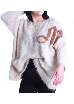 Oversizowy beżowy damski sweter Minouu /H UB716 L109/ ze sklepu Pantofelek24.pl w kategorii Swetry damskie - zdjęcie 166447341