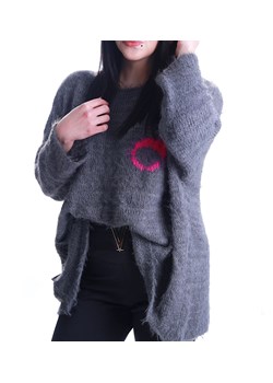Oversizowy szary damski sweter Minouu /H UB715 L109/ ze sklepu Pantofelek24.pl w kategorii Swetry damskie - zdjęcie 166447342
