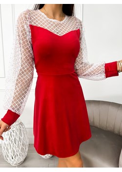 Czerwona Welurowa Sukienka z Siateczką ze sklepu ModnaKiecka.pl w kategorii Sukienki - zdjęcie 166451044