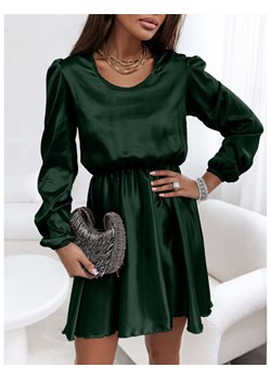 Satynowa sukienka z długim rękawem ZAHIA - butelkowa zieleń ze sklepu magmac.pl w kategorii Sukienki - zdjęcie 166453370