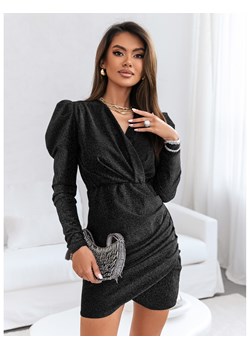 Brokatowa sukienka z kopertowym dekoltem ZAKIA -czarna ze sklepu magmac.pl w kategorii Sukienki - zdjęcie 166453391