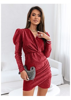Brokatowa sukienka z kopertowym dekoltem ZAKIA -czerwona ze sklepu magmac.pl w kategorii Sukienki - zdjęcie 166453394