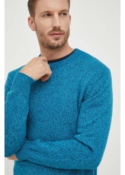 United Colors of Benetton sweter z domieszką wełny męski kolor turkusowy lekki ze sklepu ANSWEAR.com w kategorii Swetry męskie - zdjęcie 166455681