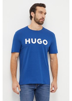 HUGO t-shirt bawełniany męski kolor turkusowy z nadrukiem 50467556 ze sklepu ANSWEAR.com w kategorii T-shirty męskie - zdjęcie 166455791