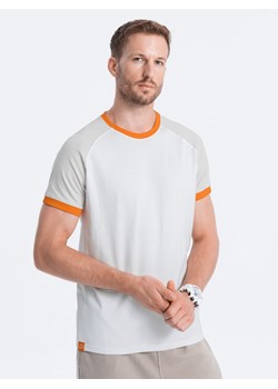 T-shirt męski bawełniany z reglanem - szaro-biały V2 S1623 ze sklepu ombre w kategorii T-shirty męskie - zdjęcie 166465702