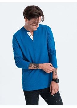 Longsleeve męski z guzikami przy dekolcie - niebieski V2 OM-LSCL-0107 ze sklepu ombre w kategorii T-shirty męskie - zdjęcie 166465720