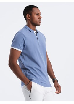 Męska bawełniana koszulka polo z kontrastowymi wykończeniami – niebieska V3 OM-POSS-0113 ze sklepu ombre w kategorii T-shirty męskie - zdjęcie 166472491