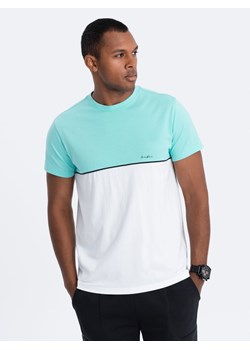 T-shirt męski bawełniany dwukolorowy - miętowo-biały V3 S1619 ze sklepu ombre w kategorii T-shirty męskie - zdjęcie 166480283