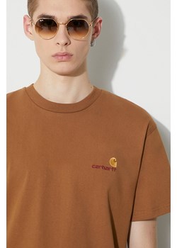 Carhartt WIP t-shirt bawełniany S/S American Script T-Shirt męski kolor brązowy z aplikacją I029956.HZXX ze sklepu PRM w kategorii T-shirty męskie - zdjęcie 166480561