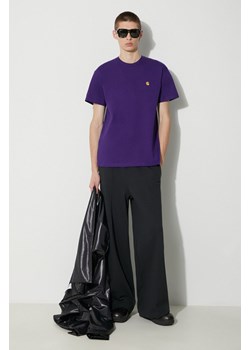 Carhartt WIP t-shirt bawełniany S/S Chase T-Shirt męski kolor fioletowy gładki I026391.1YVXX ze sklepu PRM w kategorii T-shirty męskie - zdjęcie 166480563