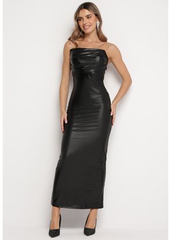 Czarna Połyskująca Sukienka Maxi z Ekoskóry Bez Ramiączek Liere ze sklepu Born2be Odzież w kategorii Sukienki - zdjęcie 166484943