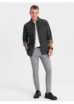 Koszula męska jeansowa na zatrzaski z kieszonkami - czarna V3 OM-SHDS-0115 ze sklepu ombre w kategorii Koszule męskie - zdjęcie 166487640