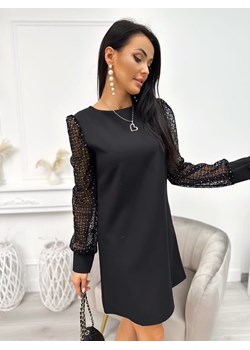 Czarna Sukienka z Ozdobnym Rękawem ze sklepu ModnaKiecka.pl w kategorii Sukienki - zdjęcie 166495632