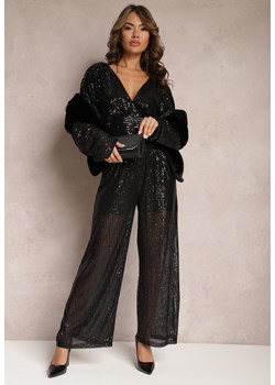 Czarny Długi Kombinezon w Cekiny z Wycięciami Tivolia ze sklepu Renee odzież w kategorii Kombinezony damskie - zdjęcie 166498804