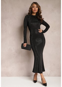Czarna Sukienka Maxi z Ozdobnym Marszczeniem i Ćwiekami Velvetina ze sklepu Renee odzież w kategorii Sukienki - zdjęcie 166498964