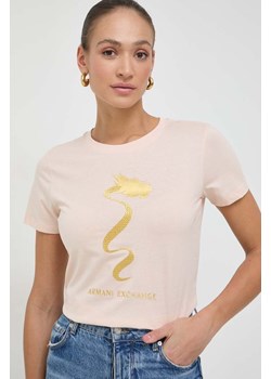 Armani Exchange t-shirt bawełniany damski kolor różowy 3DYT40 YJCNZ ze sklepu ANSWEAR.com w kategorii Bluzki damskie - zdjęcie 166504933