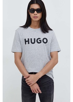 HUGO t-shirt bawełniany kolor szary z nadrukiem 50467556 ze sklepu ANSWEAR.com w kategorii T-shirty męskie - zdjęcie 166528281