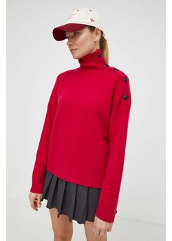 The Kooples sweter wełniany damski kolor różowy z półgolfem ze sklepu ANSWEAR.com w kategorii Swetry damskie - zdjęcie 166583810