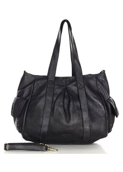 Torba skórzana na ramię kuferek biznesowy - MARCO MAZZINI czarna ze sklepu Verostilo w kategorii Torby Shopper bag - zdjęcie 166616303