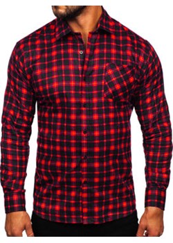 Bordowa koszula męska flanelowa w kratę z długim rękawem Denley F4 ze sklepu Denley w kategorii Koszule męskie - zdjęcie 166621342