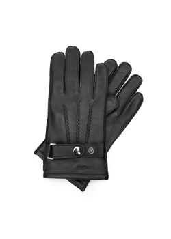 Męskie rękawiczki skórzane z przeszyciami i zapięciem na zatrzask czarne ze sklepu WITTCHEN w kategorii Rękawiczki męskie - zdjęcie 166623211