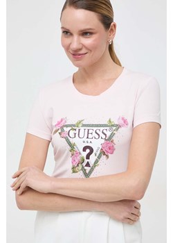 Guess t-shirt FLORAL damski kolor różowy W4RI28 J1314 ze sklepu ANSWEAR.com w kategorii Bluzki damskie - zdjęcie 166625003