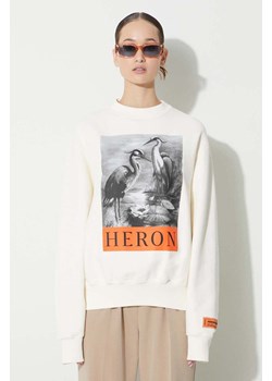 Heron Preston bluza bawełniana Nf Heron Bw Crewneck damska kolor beżowy z nadrukiem HWBA014C99JER0030110 ze sklepu PRM w kategorii Bluzy damskie - zdjęcie 166633690
