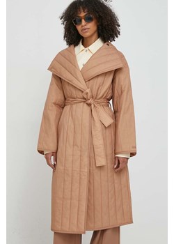 Calvin Klein kurtka damska kolor beżowy przejściowa ze sklepu ANSWEAR.com w kategorii Kurtki damskie - zdjęcie 166643851