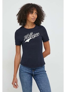Tommy Hilfiger t-shirt bawełniany damski kolor granatowy WW0WW41056 ze sklepu ANSWEAR.com w kategorii Bluzki damskie - zdjęcie 166644334
