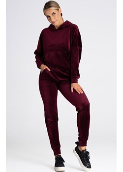 Welurowe spodnie damskie dresowe bordowe M965, Kolor bordowy, Rozmiar L, Figl ze sklepu Primodo w kategorii Spodnie damskie - zdjęcie 166653132