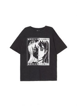 Cropp - Czarny t-shirt z motywem mangi - czarny ze sklepu Cropp w kategorii Bluzki damskie - zdjęcie 166661551