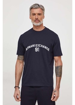 Armani Exchange t-shirt bawełniany męski kolor granatowy z aplikacją 3DZTLP ZJLFZ ze sklepu ANSWEAR.com w kategorii T-shirty męskie - zdjęcie 166664834