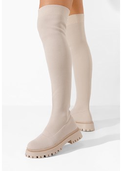 Beżowe kozaki za kolano płaskie Xena ze sklepu Zapatos w kategorii Kozaki damskie - zdjęcie 166668463