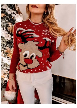 Sweter świąteczny z motywem renifera Reno - czerwony ze sklepu magmac.pl w kategorii Swetry damskie - zdjęcie 166682152