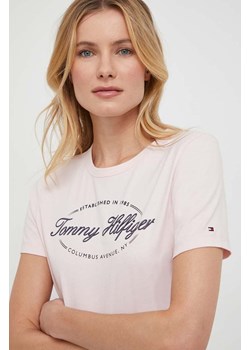 Tommy Hilfiger t-shirt bawełniany damski kolor różowy WW0WW41039 ze sklepu ANSWEAR.com w kategorii Bluzki damskie - zdjęcie 166686452
