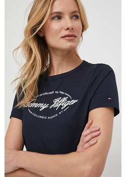Tommy Hilfiger t-shirt bawełniany damski kolor granatowy ze sklepu ANSWEAR.com w kategorii Bluzki damskie - zdjęcie 166686460