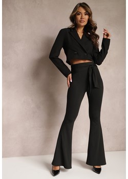 Czarne Materiałowe Spodnie Dzwony z Wiązanym Paskiem Aimie ze sklepu Renee odzież w kategorii Spodnie damskie - zdjęcie 166690030