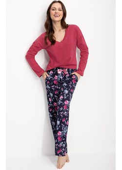 Luna bawełniana piżama damska granatowo-bordowa w kwiaty 614, Kolor granatowo-bordowy, Rozmiar 4XL, Luna ze sklepu Primodo w kategorii Piżamy damskie - zdjęcie 166697262