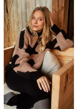Wzorzysty sweter damski Z-SW-4223, Kolor beżowo-czarny, Rozmiar XS, Moodo ze sklepu Primodo w kategorii Swetry damskie - zdjęcie 166697510
